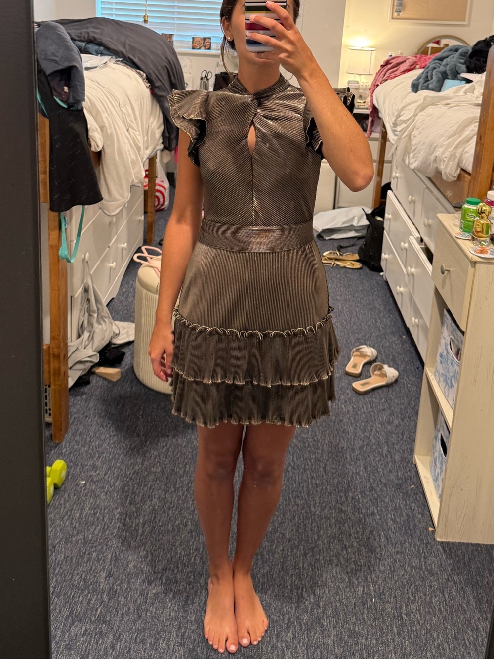 SAYLOR Chocolate Brown Pleated Ruffle Dress